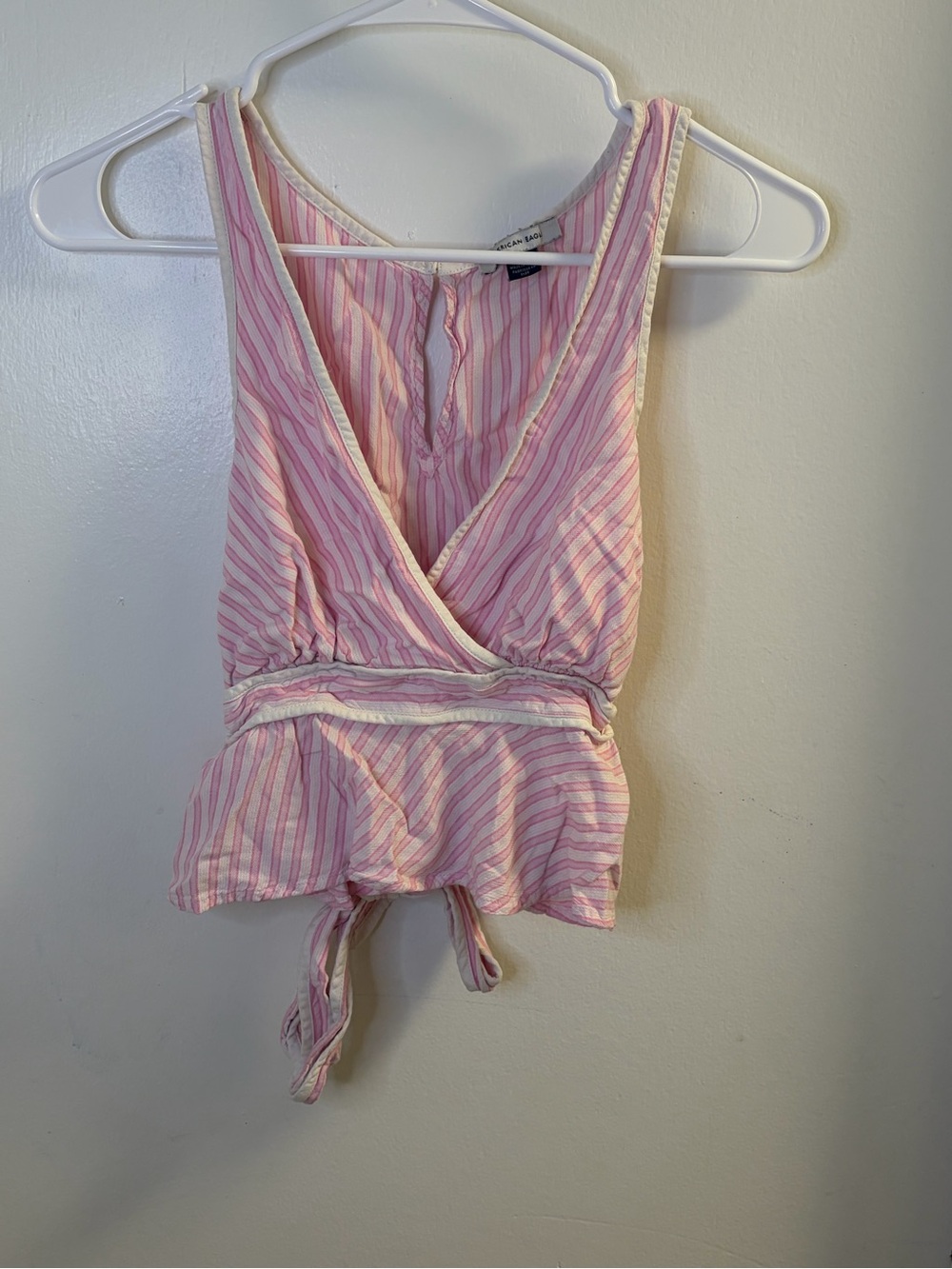 American Eagle Pink and White Striped Tie-Back Tank Top Size S